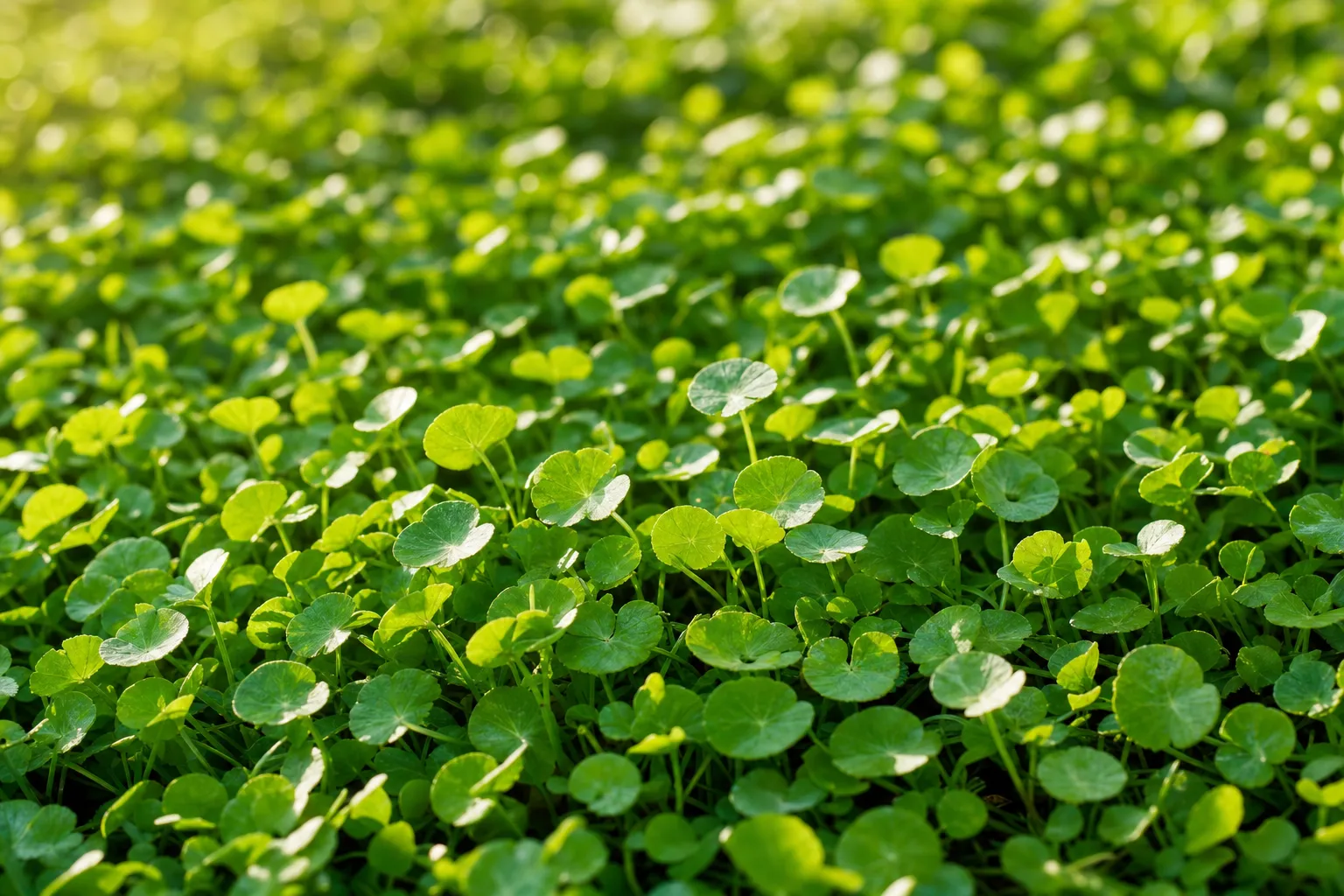 Healthy Dichondra ground cover lawn with small round lily-pad shaped leaves